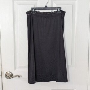 Vintage‎ Vassarette Lace Trim Black Lingerie Nylon 24" Half Slip Skirt Size M